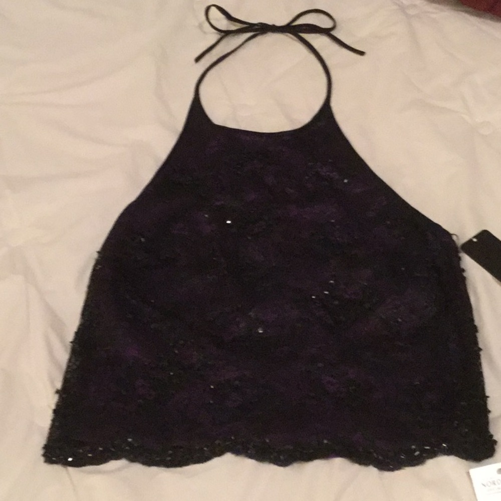 Rimini Black lace beaded halter top